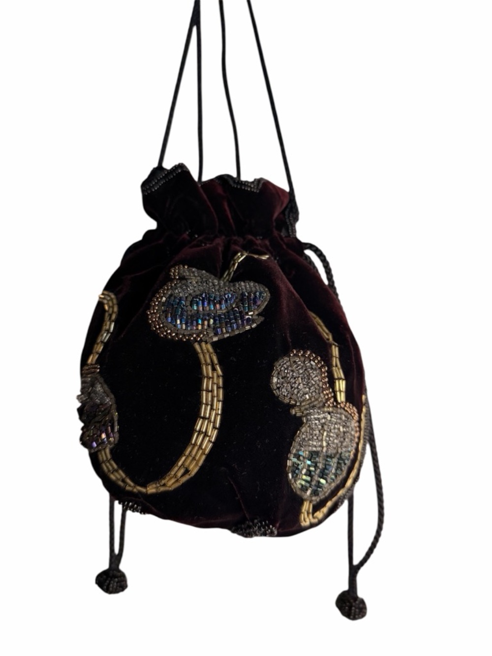Vintage 1920s art Nouveau velvet beaded Embellished Drawstring evening Bag Black